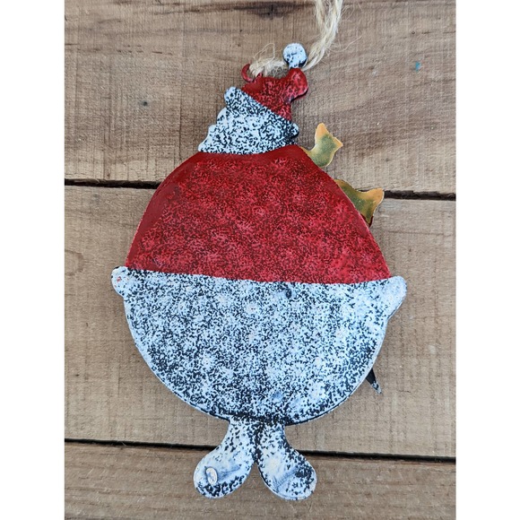 Vintage Hanna's Handiworks Metal / Tin Snowman Christmas Ornament with Heart - Picture 3 of 5